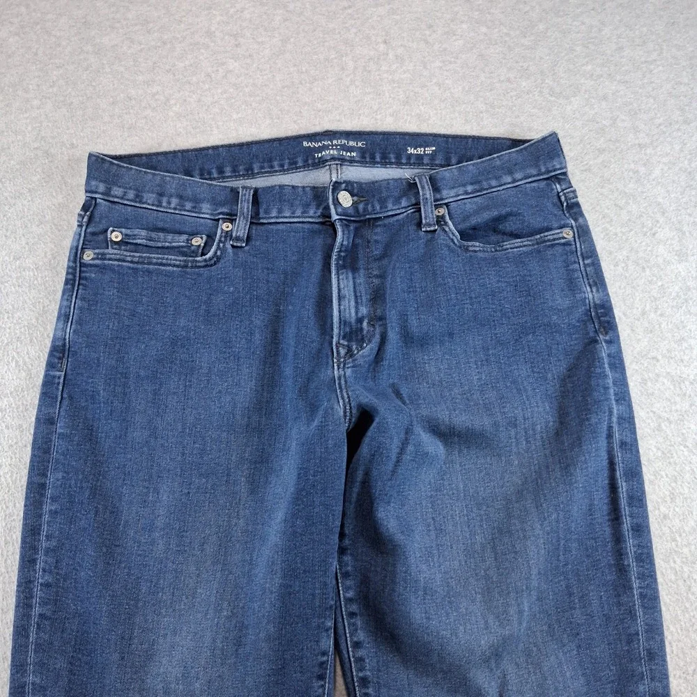 Banana Republic Travel Jean Mens‎ 34x32 Slim Fit Blue Dark Wash Stretch Denim